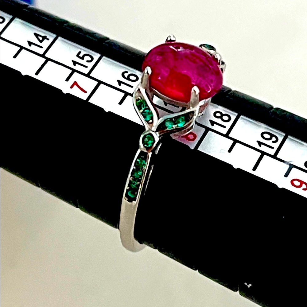 1.25ct Ruby Emerald 14KGP Ring - Picture 3 of 6